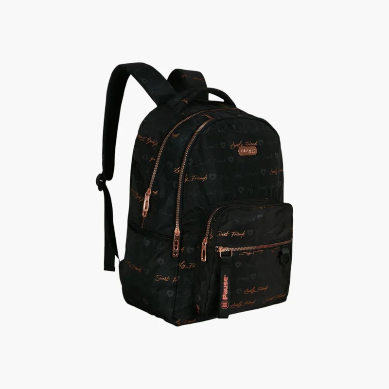 PAUSE Printed Black Backpack for Kids